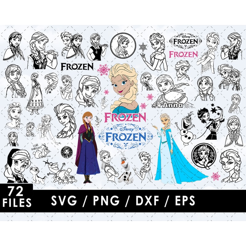 Elsa SVG, Anna SVG, Olaf SVG, Kristoff SVG, Sven SVG, Frozen characters SVG, Disney movie SVG, Kids' room decor SVG, SVG for Cricut, DIY Frozen craft SVG, Carto