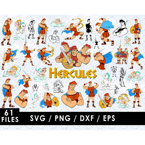 Hercules SVG, Megara SVG, Pegasus SVG, Hades SVG, Philoctetes (Phil) SVG, Zeus SVG, Hera SVG, Hermes SVG, The Muses SVG, Hercules characters SVG, Disney movie S