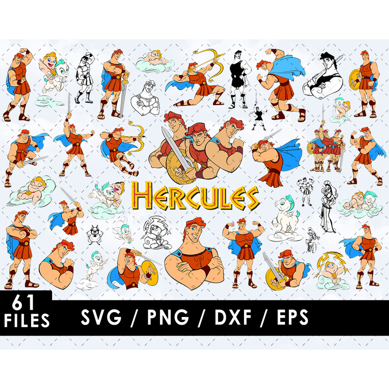 Hercules SVG, Megara SVG, Pegasus SVG, Hades SVG, Philoctetes (Phil) SVG, Zeus SVG, Hera SVG, Hermes SVG, The Muses SVG, Hercules characters SVG, Disney movie S