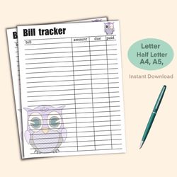 Bill Tracker, Bill Tracker Printable, Monthly Bill Tracker, Bill Template, Monthly Bill Tracker Printable, Printable Bil
