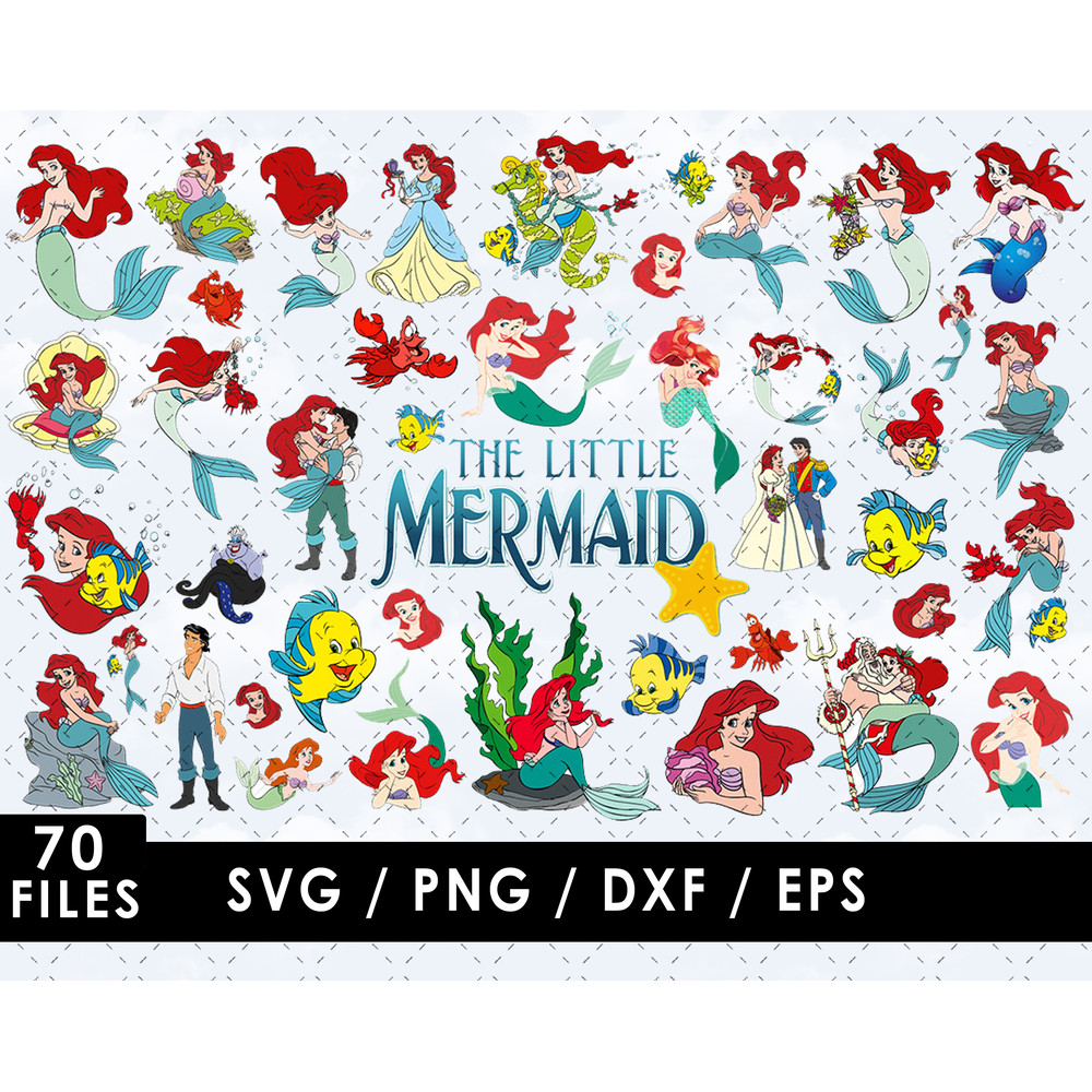 Ariel SVG, Flounder SVG, Sebastian SVG, King Triton SVG, Ursula SVG, Prince Eric SVG, Little Mermaid characters SVG, Disney princess SVG, Kids' room decor SVG,