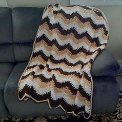 Chevron Stitch Ripple Afghan Crochet Blanket, Crochet Ripple Afghan Blanket, Handmade Blanket