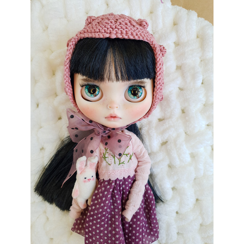 Blythe dress with a knit hat, Clothing for Blythe, Blythe outfit set, Fashion doll clothes, Blythe doll clothes