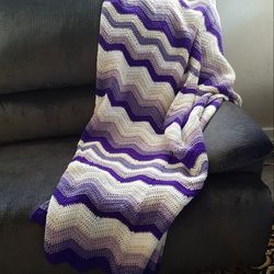 Crochet Ripple Afghan Blanket, Handmade Blanket, Chevron Stitch Ripple Afghan Crochet Blanket