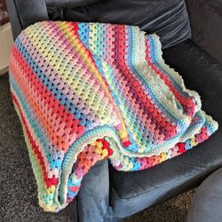 striped crochet blanket, handmade blanket