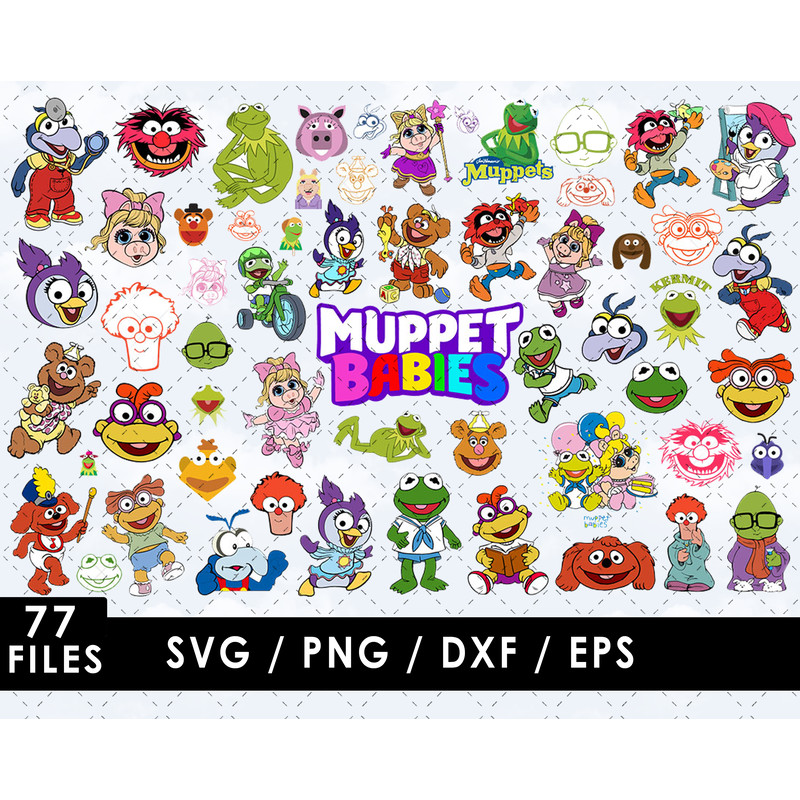 Kermit the Frog SVG, Miss Piggy SVG, Fozzie Bear SVG, Gonzo SVG, Animal SVG, Muppets Babies characters SVG, Disney Junior cartoon SVG, Kids' room decor SVG, SVG