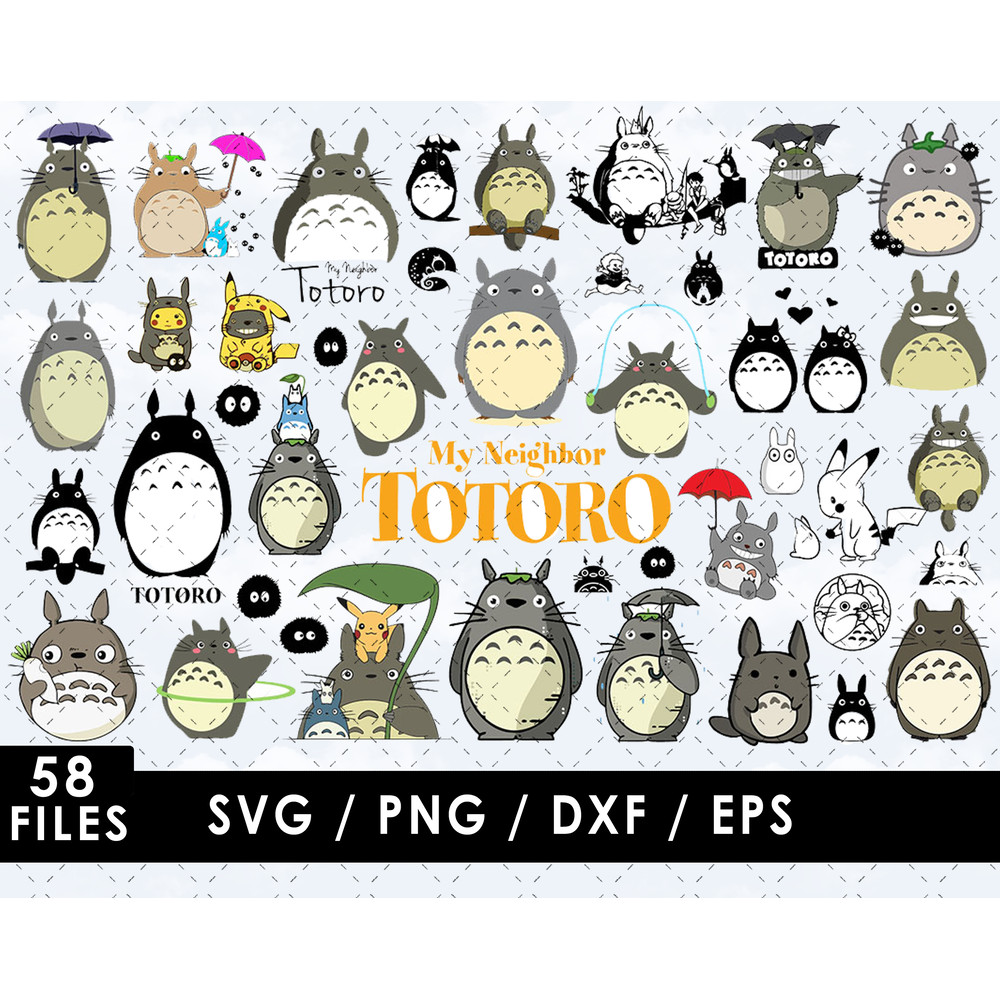 Totoro SVG, Satsuke SVG, Mei SVG, Catbus SVG, My Neighbor Totoro characters SVG, Studio Ghibli SVG, Hayao Miyazaki SVG, Kids' room decor SVG, SVG for Cricut, DI