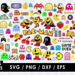 pacman svg files, pacman png files, vector png images, svg cut file for cricut, clipart bundle pack