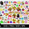 Pacman SVG, Blinky SVG, Pinky SVG, Inky SVG, Clyde SVG, Ghosts SVG, Pacman logo SVG, Power pellets SVG, Cherries SVG, Ghost-chomping SVG, Arcade game SVG, Retro
