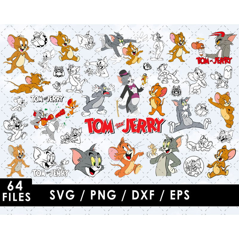 Tom and Jerry SVG, Tom Cat SVG, Jerry Mouse SVG, Spike the Bulldog SVG, Butch the Cat SVG, Tuffy (Nibbles) SVG, Mammy Two Shoes SVG, Quacker the Duck SVG, Tyke