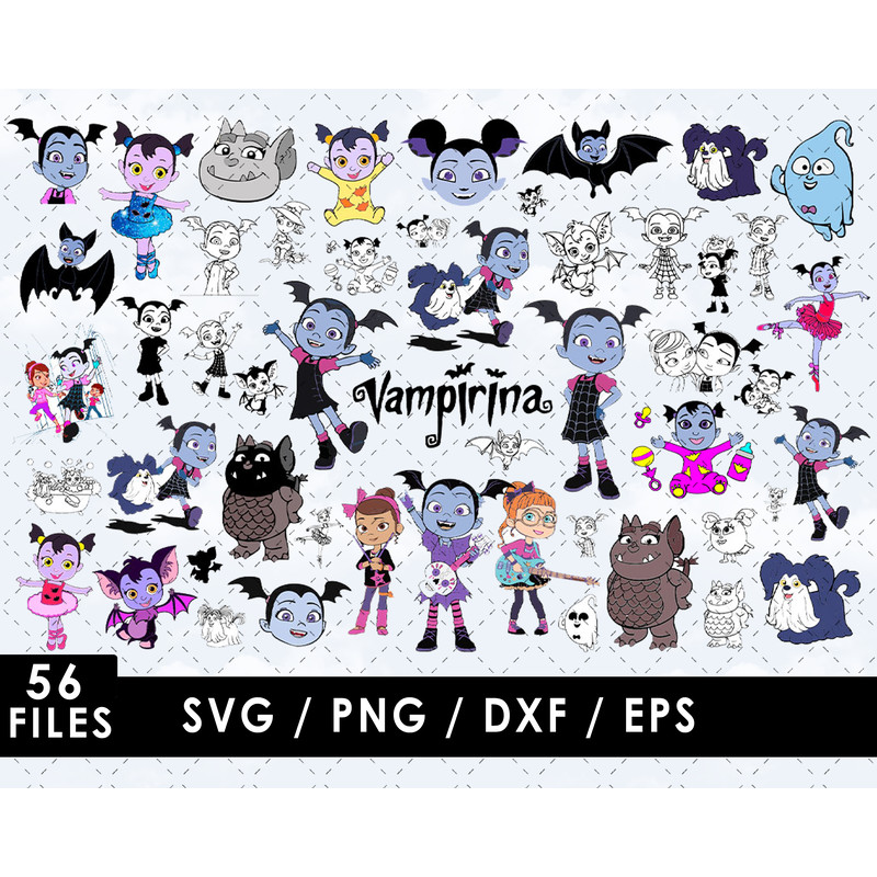 Vampirina SVG, Poppy Peepleson SVG, Bridget SVG, Demi SVG, Gregoria SVG, Oxana Hauntley SVG, Boris Hauntley SVG, Wolfie SVG, Nosy SVG, Disney Junior characters