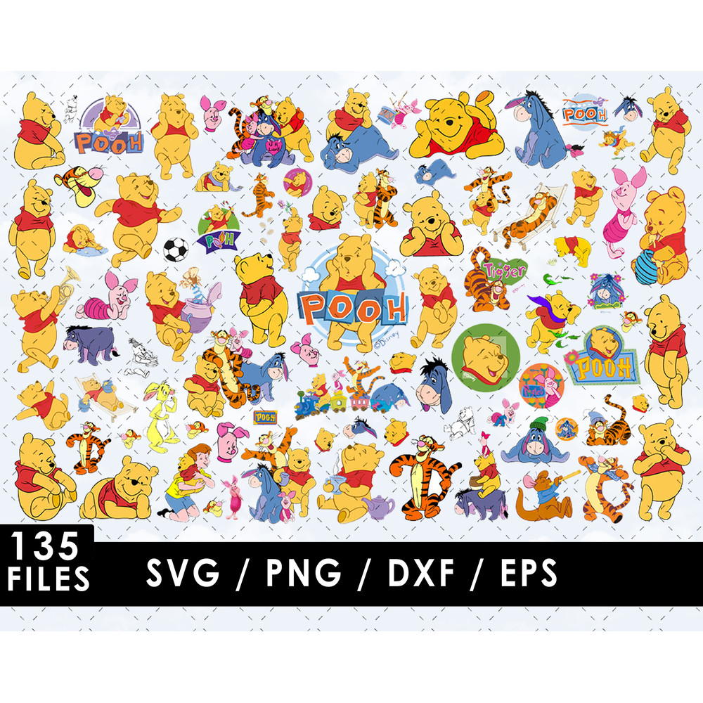 Winnie the Pooh SVG, Piglet SVG, Tigger SVG, Eeyore SVG, Rabbit SVG, Kanga and Roo SVG, Owl SVG, Christopher Robin SVG, Hundred Acre Wood SVG, Disney characters