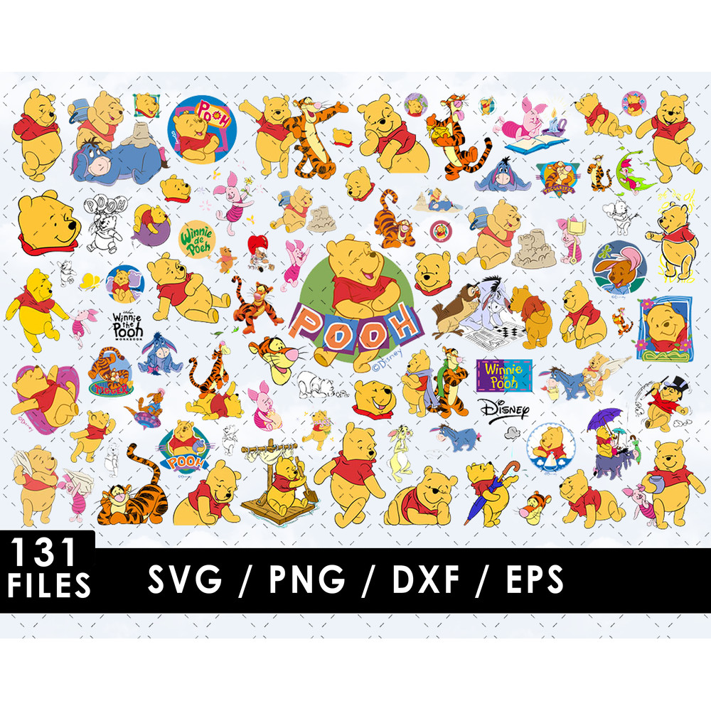 Winnie the Pooh SVG, Piglet SVG, Tigger SVG, Eeyore SVG, Rabbit SVG, Kanga and Roo SVG, Owl SVG, Christopher Robin SVG, Hundred Acre Wood SVG, Disney characters