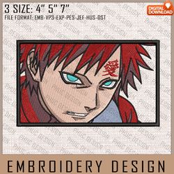 gaara embroidery files, naruto, anime inspired embroidery design, machine embroidery design