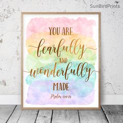 You Are Fearfully And Wonderfully Made, Psalm 139:14, Bible Verse Printable Wall Art, Scripture Prints, Christian Gifts