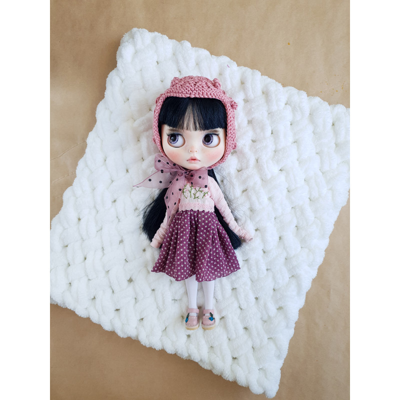Blythe dress with a knit hat, Clothing for Blythe, Blythe outfit set, Fashion doll clothes, Blythe doll clothes