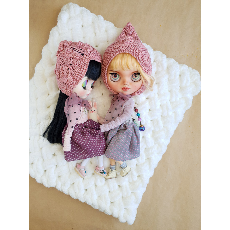 Blythe dress with a knit hat, Clothing for Blythe, Blythe outfit set, Fashion doll clothes, Blythe doll clothes