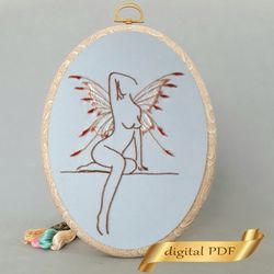 Woman butterfly pattern pdf embroidery, Easy embroidery DIY, naked woman outline embroidery