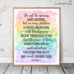 Do Not Be Anxious About Anything, Philippians 4:6-7, Nursery Bible Verse Printable Art, Scripture Prints, Christian Gift