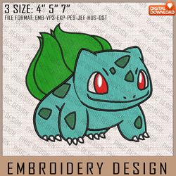 bulbasaur embroidery files, pokemon, anime inspired embroidery design, machine embroidery design