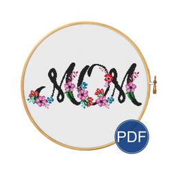 MOM flowers letters for cross stitch pattern