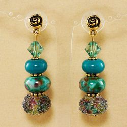 Teal Green Earrings Lampwork Murano Glass Earrings Large Long Stud and Dangle Beaded Statement Earrings Jewelry 3797