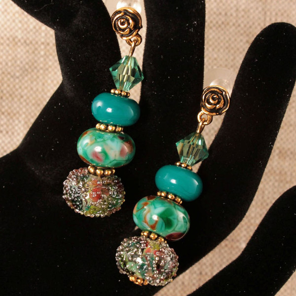peacock-green-Murano-glass-earrings-handmade-green-glass-earrings-jewelry