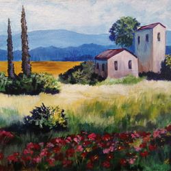 Provencelandscape of provence, landscape with acrylic paints, nature of italy, landscape of italy, landscape of the medi