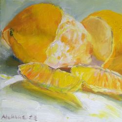 fruit painting small etude, orange still life oil painting, original fine art