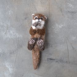 Cute sea otter with baby animal brooch for women Needle felted wool replica pin Wool realistic handmade animal jewelry