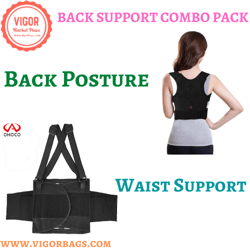 women and men fully adjustable back posture corrector & breathable safety back brace waist support combo pack