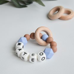 Personalized teething ring toy, silicone sensory ring personalized baby gifts