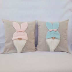 Easter Gnome - Holiday Pillow Cover, Easter Bunny Gnome Pillow Cover, Gnomes Pillow Cover, Easter Pillow Cover, Easter