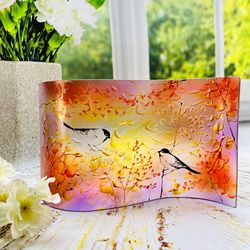 Glass Wave Art Stained Glass Bird Painting Glass Panel Sun catcher Glass Screen
