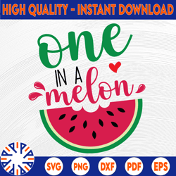 one in a melon svg, watermelon birthday svg, watermelon svg, summer cut files, vacation svg first birthday funny quote
