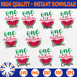 one in a melon svg, one in a melon family svg bundle, watermelon birthday svg, watermelon svg, summer cut files