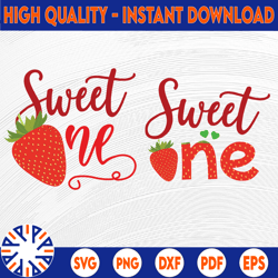 sweet one svg, strawberry one svg, first birthday svg cut files, one strawberry svg, girls, silhouette cricut