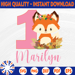 personalized name fox birthday girl svg, woodland birthday svg, custom first birthday svg, woodland fox birthday party
