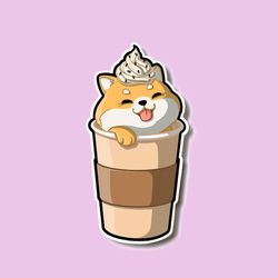 super adorable kawaii shiba inu coffee friend! perfect for laptop, planner, phone case