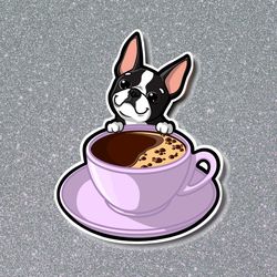 super adorable kawaii boston terrier coffee friend! perfect for laptop, cars, planner, phone case