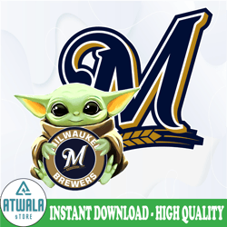 baby yoda with milwaukee brewers baseball png,  baby yoda mlb png, mlb png, sublimation ready, png files for sublimation