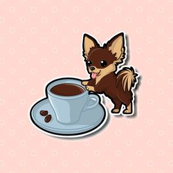 super adorable kawaii chihuahua coffee friend! perfect for laptop, planner, phone case