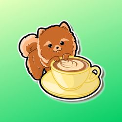 super adorable kawaii pomeranian coffee friend! perfect for laptop, planner, phone case