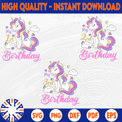 My 1st Birthday Png, First Bday Png, Second Bday Png, 3rd Birthday Unicorn , Unicorn Birthday Girl Png, Unicorn Birthday