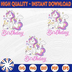 my 1st birthday png, first bday png, second bday png, 3rd birthday unicorn , unicorn birthday girl png, unicorn birthday