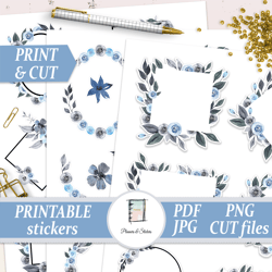 PRINTABLE STICKERS Floral frame stickers Vintage wreath stickers Flower bouquet decals Life Planner Kit Cut files