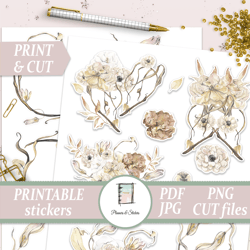 Flowers Sticker Kit, Vintage Die Cuts Printable, Floral Frames for Planner and Journal, Scrapbooking Materials