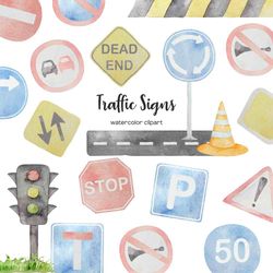 watercolor road sign clipart. traffic signs clip art.  bundle 32 common traffic signs road png