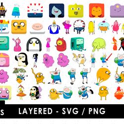 adventure time svg files, adventure time png files, vector png images, svg cut files for cricut, clipart bundle pack