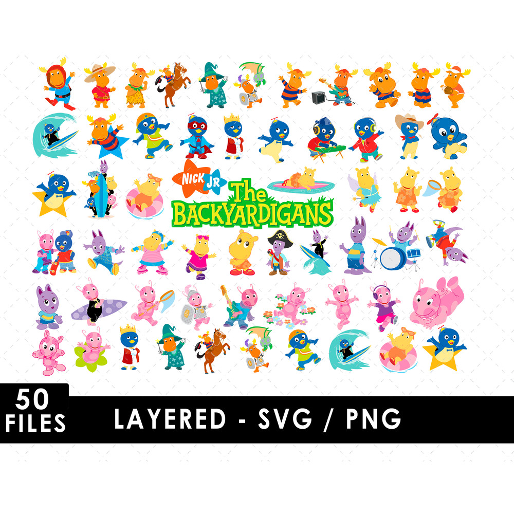 Backyardigans SVG, Pablo SVG, Tyrone SVG, Uniqua SVG, Tasha SVG, Austin SVG, Backyardigans characters SVG, Nickelodeon cartoon SVG, Kids' room decor SVG, SVG fo